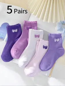 5 Pairs Girls Socks Spring Autumn New Bow Knee High Sweet Little Girl Princess Socks Student Socks Winter Lace Casual Fits 1-12 Years