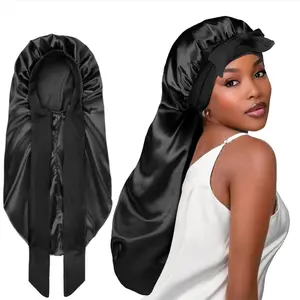 Double Layer Long Satin Very soft material Lightweight and breathable Design Bonnet for Sleeping Silk Bonnet for Long Hair Women Sleeping Cap with Tie Band Comfortable and Soft For Sleeping Protect Your Hair 2026 New