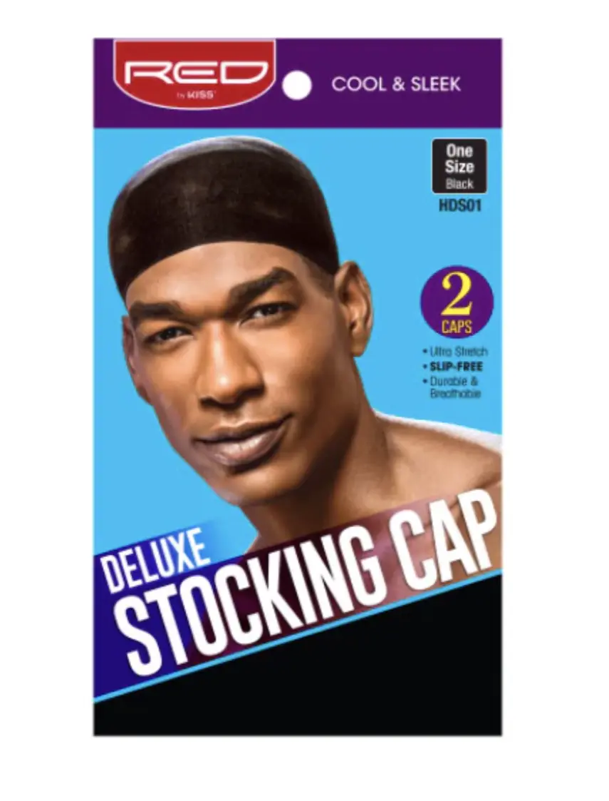 Red by Kiss Deluxe Stocking Cap #HDS01 Black, Ultra Stretch Wide Band for Comfort and Slip-Free Wear, Durable and Breathable Material, 2 Pack