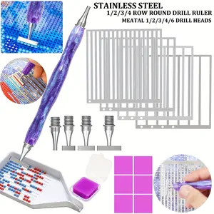 Diamond Painting Tool Set Includes Flow Sand Diamond Art, Metal Tips, Stainless Steel Ruler, and Storage Box, Diamond Painting Kit, Perfect for Adult Crafting