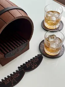 Rustic Barrel Coaster Holder, Stylish Tableware Coffee Set for Kitchen Countertop Organization