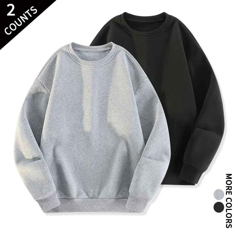 Unisex 2 Count Basic Crew Neck Pullover Sweatshirt Soft Breathable Long Sleeve Shirts Casual Loungewear Streetwear For Daily Running Errands