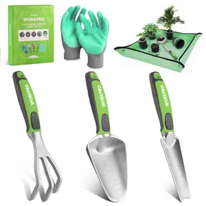 #JumpstartSale WORKPRO 5-Pack Garden Tool Set, Powder Coating Compact Aluminum Gardening Tool Set with Repotting Mat, Outdoor Garden Hand Tools, Ideal Gardening Gift