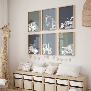 Construction Vehicles, Set of 6, Boys Room Wall Art, Construction Decor, Toddler Room Decor, Truck Prints