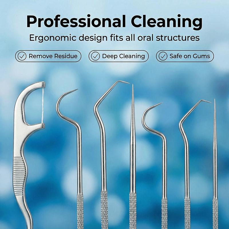 7 Pcs Portable Stainless Steel Toothpick Set, Reusable Remover Dental Tool Teeth Cleaning Tools,Keychain Toothpicks Travel Toothpick with Storage Box for Outdoor Picnic Camping Traveling-Christmas gifts, Thanksgiving gifts