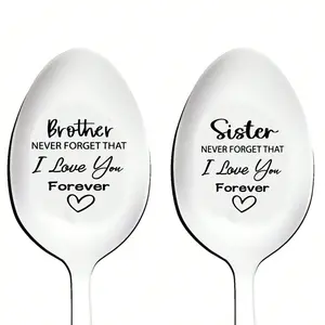 Letter Pattern Stainless Steel Spoon, 1 Count Never Forget That I Love You Letter Spoon, Kitchen Utensils for Home Dining Room Picnic