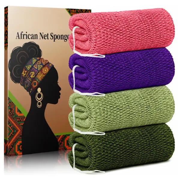 4PCS African Net Sponge Authentic African Exfoliating Net Sponge African Bath Sponge African Scrub Shower Wash Long Net Rag African Body Scrubber