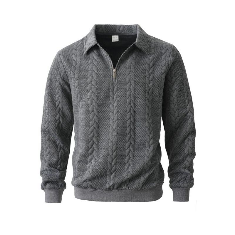 Men's Autumn Winter Cable Knit Long Sleeve Polo Shirt, Suitable for Everyday Wear, Vintage Ribbed Zip-Up High Collar with Quarter-Zip Design, Casual Versatile Fashion Pullover, A Must-Have for Men's Wardrobes
