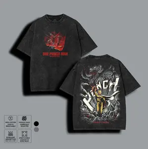 Saitama One Punch Man Hardtimes Washed Tee, Vintage Anime Graphic Streetwear T-shirt, Unisex Premium Cotton Oversized Top, Manga Fan Gift Merch
