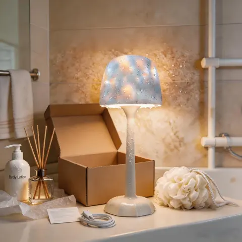 Rechargeable Waterproof Shower Lamp - Cordless 16-Color Atmosphere Light Ocean Wave Projector, Plastic, Adjustable, Hands-Free, Remote & Touch Control, Dimmable, IP65 for Bathroom Bathtub Home Decor