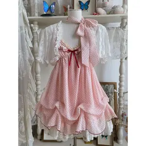 Japanese Vintage Lace Cardigan & Polka Dot Puff Ball Skirt Set | Y2K Coquette aesthetic