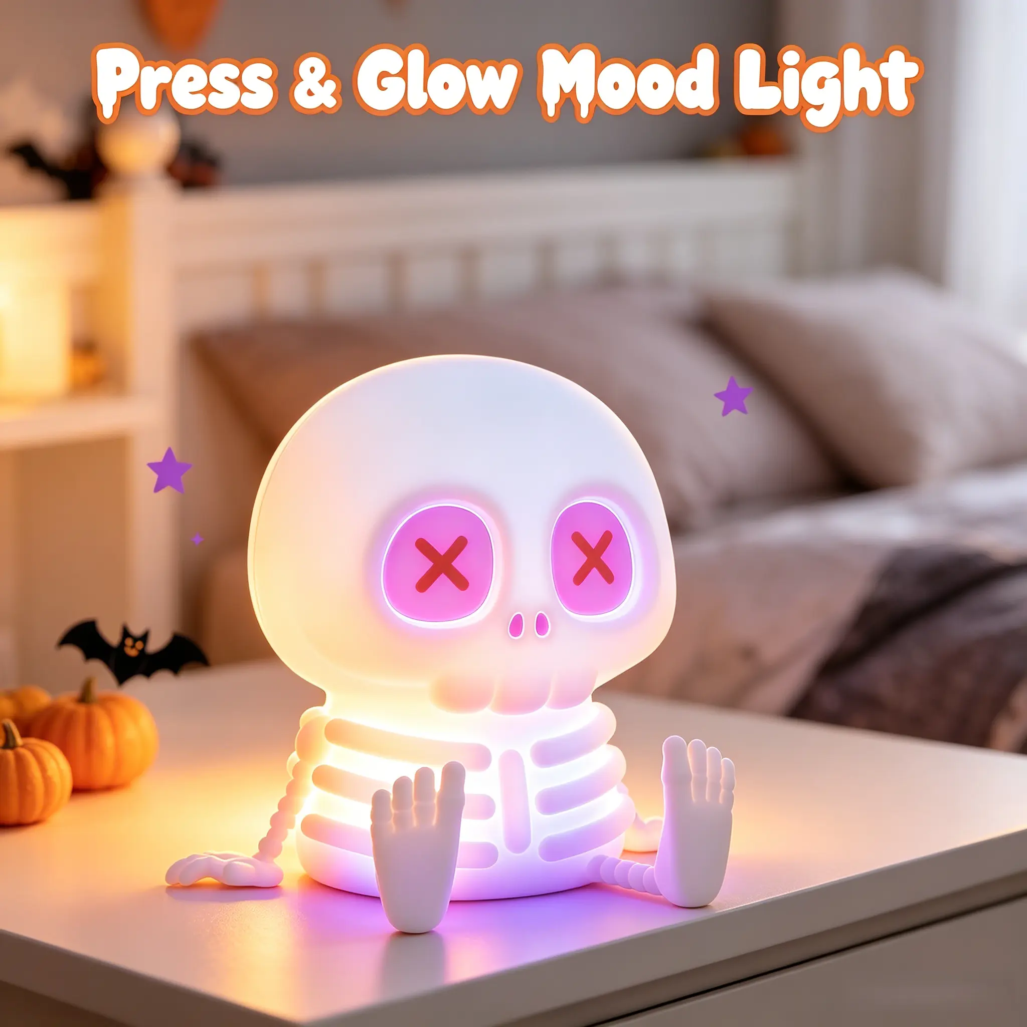 Ammonite Skeleton Silicone Night Light - 8-Color RGB Lights, 2-Level Adjustable Warm Glow, Touch Control LED Bedside Lamp, Battery-Powered, Gift for Curious Minds, Halloween Decorations, Breastfeeding, Lamps For Bedroom