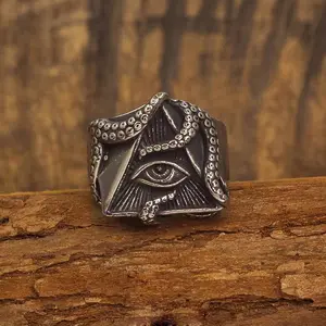 Dark Aesthetics Gothic Mythology All-Seeing Eye Octopus Ring - Tentacle Swirl Design, Domineering Retro Simple Style, High-End Artificial Gemstone Jewelry, Intuition Guardian Statement Piece, Birthday Gift for Everyday Wear