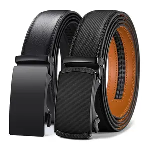 Premium Belts for Men 2 Pack - Mens Belt Leather hip dips men belt with Auto Buckle Jeans Belt Golf & Casual Style Trendy Must-Have Belts in Gift Set Box Can be cut to adjust length
