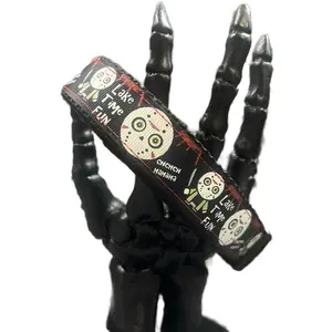 Handmade Friday the 13th Jason dog ribbon collar size Large Fits 14-22 inch neck