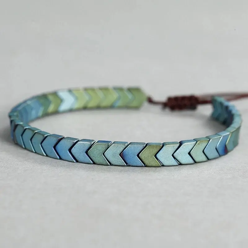 Unisex Blue Hematite Arrowhead Bead Bracelet - Wax Cord, Adjustable 6.5-8.5in Length, Natural Crystal Jewelry for Adults, Daily Wear, Offers Protection, Healing, Strength, Enhances Strength, Promotes Healing, Provides Protection, Versatile, Adjustable Len