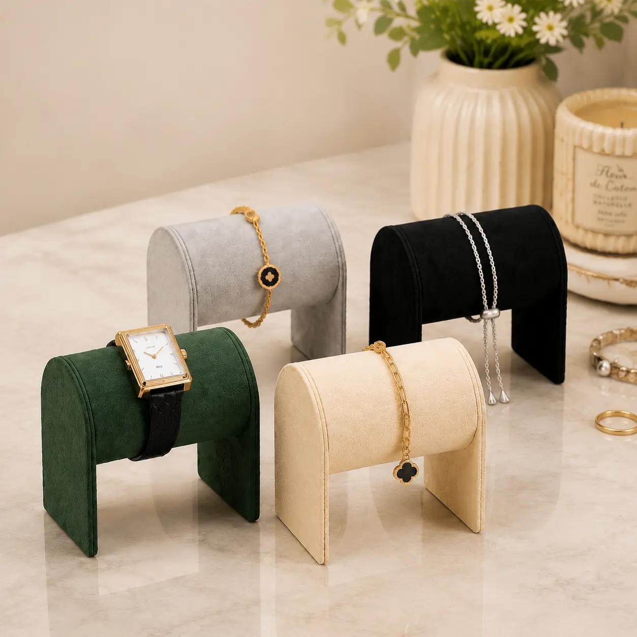 Oirlv Microfiber Watch Display Stand, Single Watch & Bracelet Holder, Luxury Watch Organizer, Ideal Gift for Watch Lovers, Collectors, Men & Women