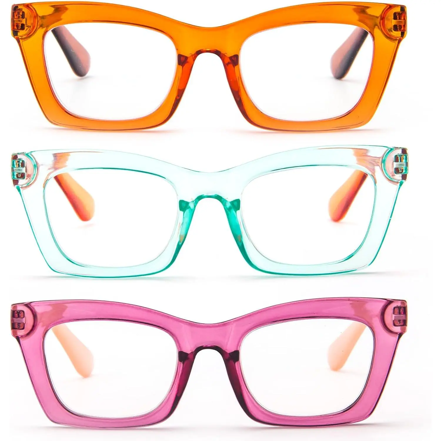 Women's 4-Pack Quality Square Frame Reading Glasses - Oprah-Style Oversized Crystal Resin Frames, Spring Hinges, Blue Light Blocking, Various Powers, UV400 Shielded, Accurate Lens, Quality Eyeglasses, Square Frame Eyeglasses