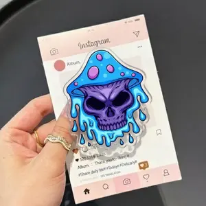 Psychedelic Skull and Mushroom MagSafe Phone Grip, Aesthetic Magnetic Phone Holder, Kawaii Scary Fan Gift , Kindle Accessories sticky Baby mount Library Card Flower-Shaped Multi-Functional Stand Universal Car Double-Sided Octo Adjustable Portable Monitor