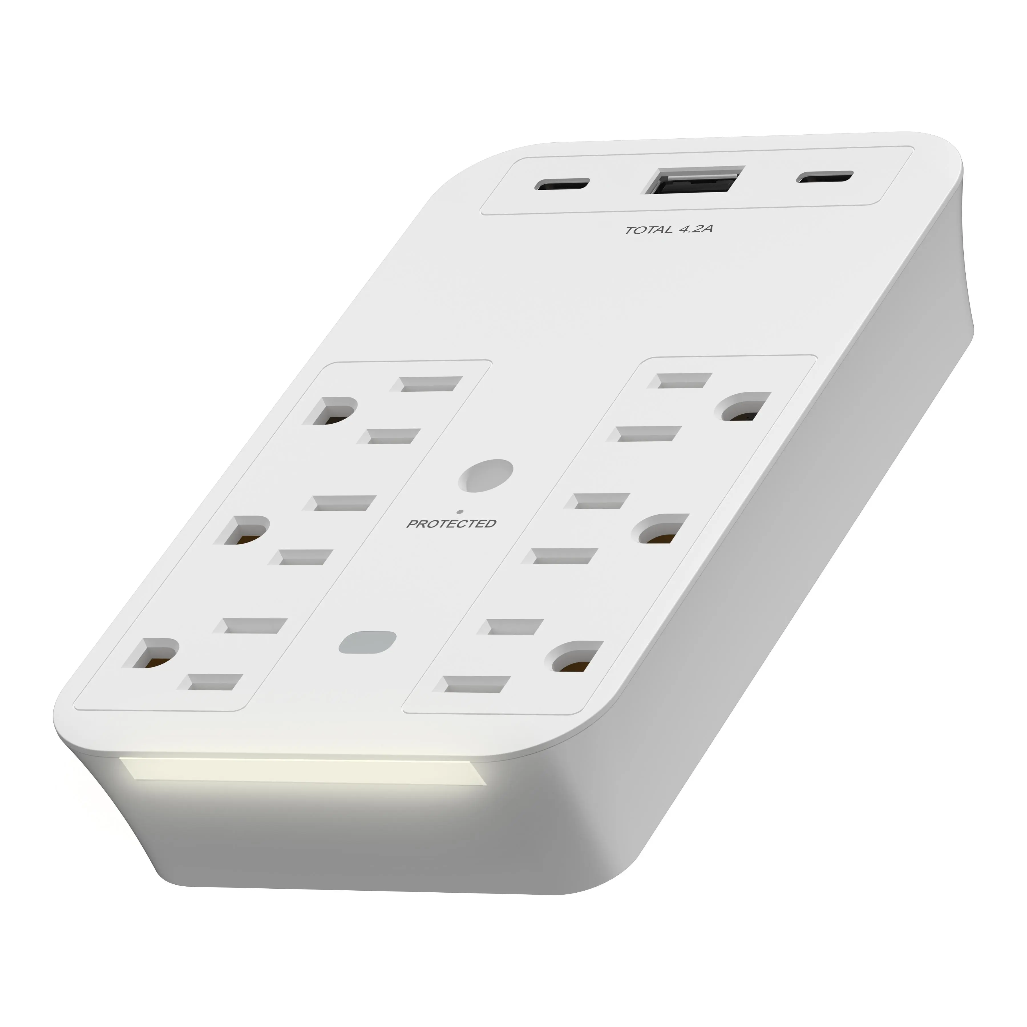 LIDER 6-Outlet Expander with Surge Protector, USB Type A/C, 1 Type A and 2 Type C Ports (4.2A Max), LED Surge Protection Indicator, Protect Up to 1500J, Compatible with Decorator and Standard Duplex, Guide Light