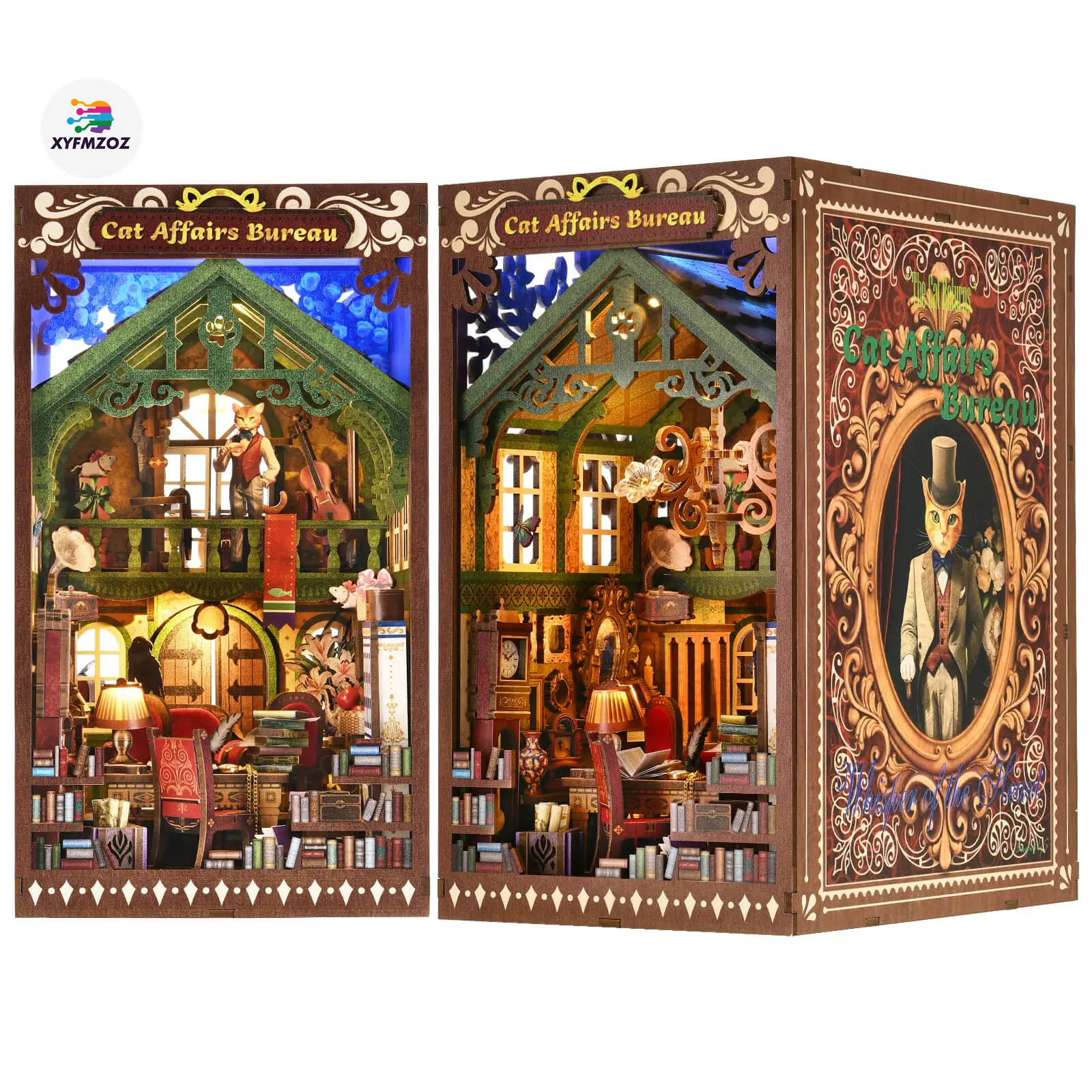 XYFMZOZ- 3D Jigsaw Puzzle Kit,Diy Enthusiast Cute Cat Themed Small House Kit, Fun Craft Projects for Teens and Adults, Birthday Gifts for Girls, Artistic Bookshelf