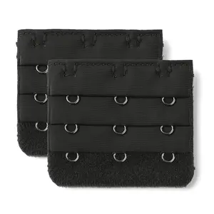 INSPIRE CHIC Brassiere Bra Underwear Extension Extender 3-Row Hooks 2 Pcs Black