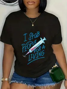 100% Cotton Nurse I Stab People For A Living Needle Nurse Phlebotomist T-Shirt Short Sleeve T-Shirt Women's Men's Graphic Tee Causal Tops