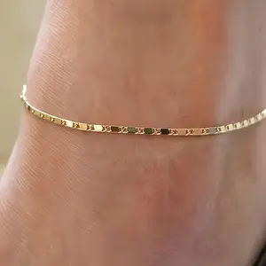 Retro Flat Chain Spliced Sequin Ankle Chain Geometric Sequin, Simple Style Summer Versatil Fashionable and Versatile Summer Accessory, Suitable for Casual Outings, Beach Wear, and Daily Style, Vacation Ankle Chain | Simple Ankle Chain | Polished Port