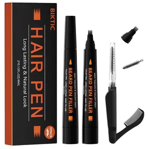 3-Pack Beard Pencil Filler for Men (Black), Four-fork Tip Beard Styling Pen, Waterproof Sweat Proof Long Lasting Beard Pencil,Effectively Enhances Facial Hair