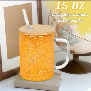Customize: (1) Snow globe 15 oz glass mug: includes Bamboo lid and plastic straw