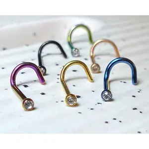 1pc Press-Fit Clear Gem Titanium Plated 316L Surgical Steel Nose Screw Ring