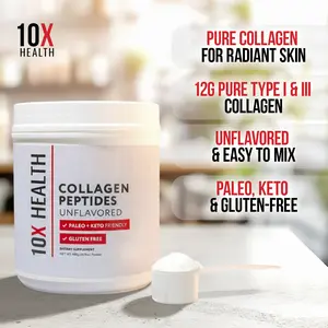 10X Health Collagen Peptides – Unflavored Collagen Powder for Skin, Hair, Nails & Joint Support – Type I & III Bovine Collagen – Keto & Paleo Friendly, Gluten Free – 480g (16.9oz), 40 Servings
