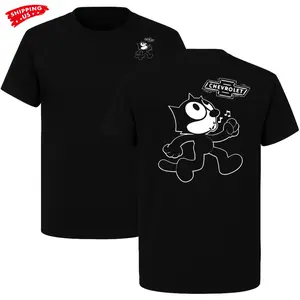 Felix Chevrolet Whistling Cat T Shirt, Black and White Retro Graphic Tee for Car Enthusiasts and Chevy Fans, Classic Auto Style Apparel