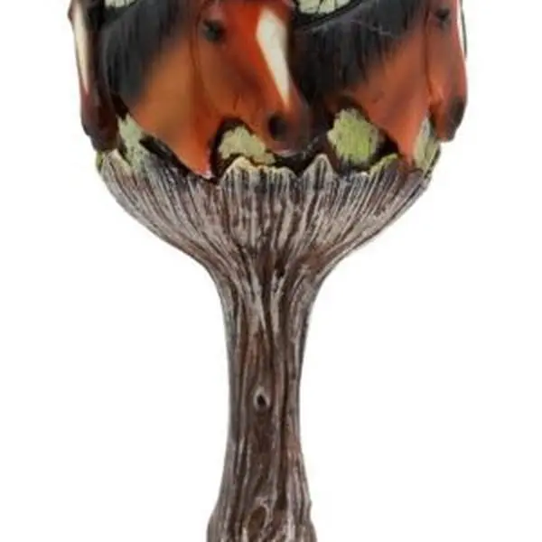 Steel Equine Beauty Wild Horses Wine Goblet - 7oz Chalice Cup, Tree Bark Texture, Root System Design, Removable Cup Liner for Wine Drinking, Horse Owners