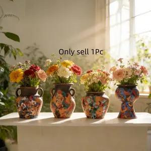 Large-Caliber Ceramic Vase, Painted Design, European & American Artistic Style, Water-Fillable, Ideal for Fresh Flowers, Holiday Gifting