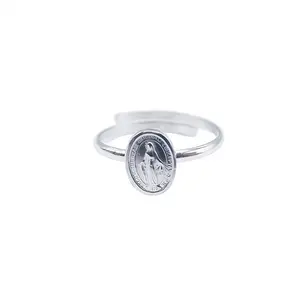 Silver Miraculous Medal Adjustable Ring