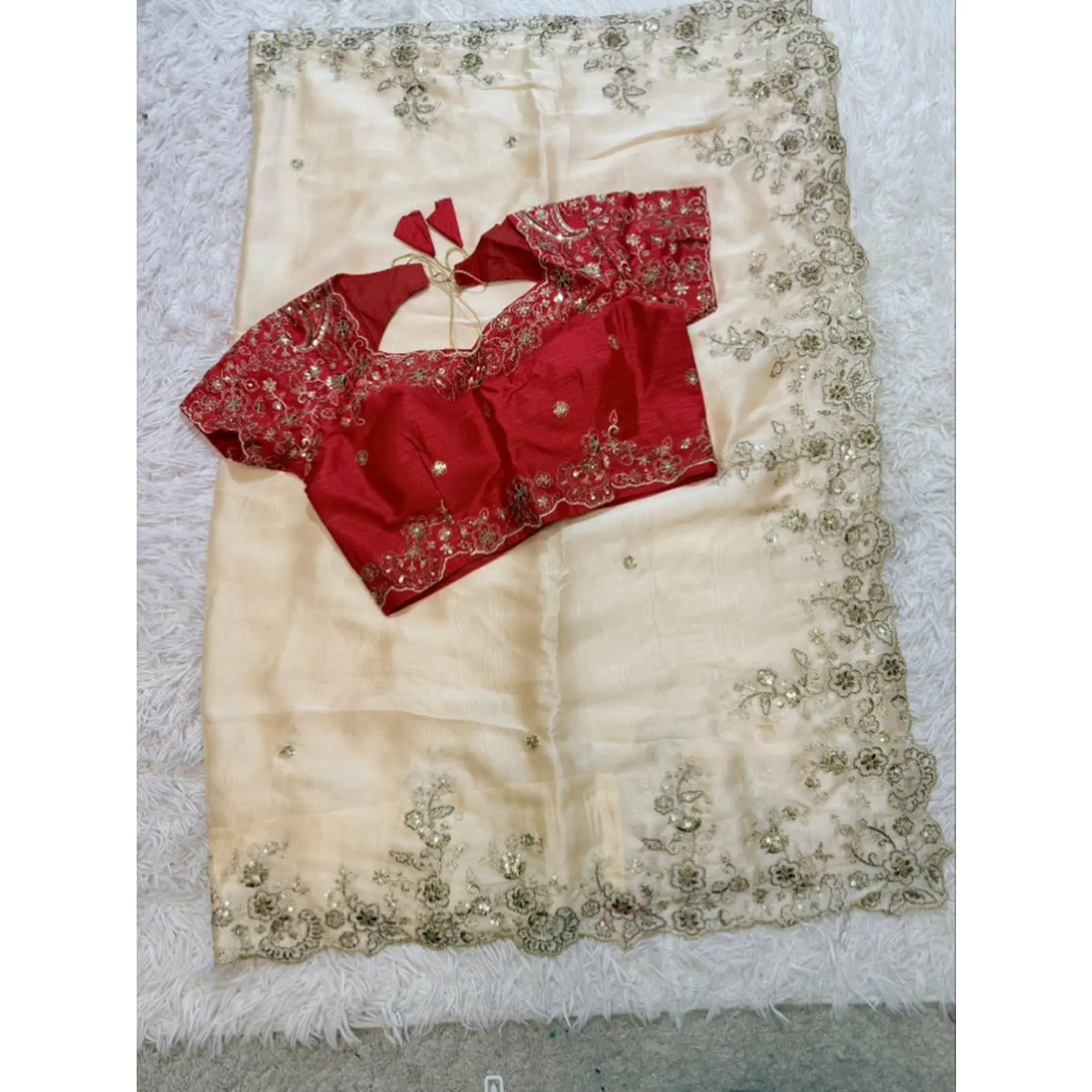 Party Wear Light Weight Saree with Red Blouse Perfect for Any Occasion or Parties