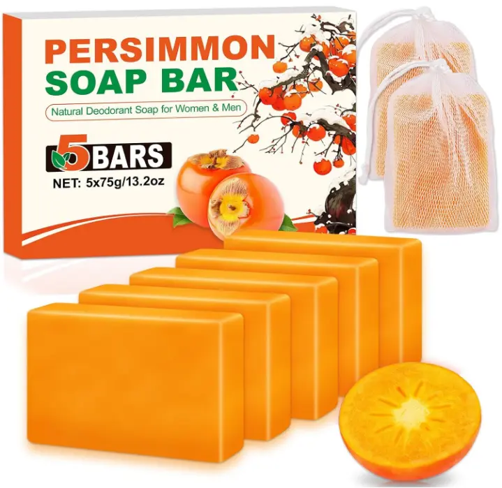 5 Pcs Persimmon Soap for Old People Smell, Persimmon Soap Bar for Body Odor Control, Natural Organic Deodorant Body Wash Soap for Women & Men