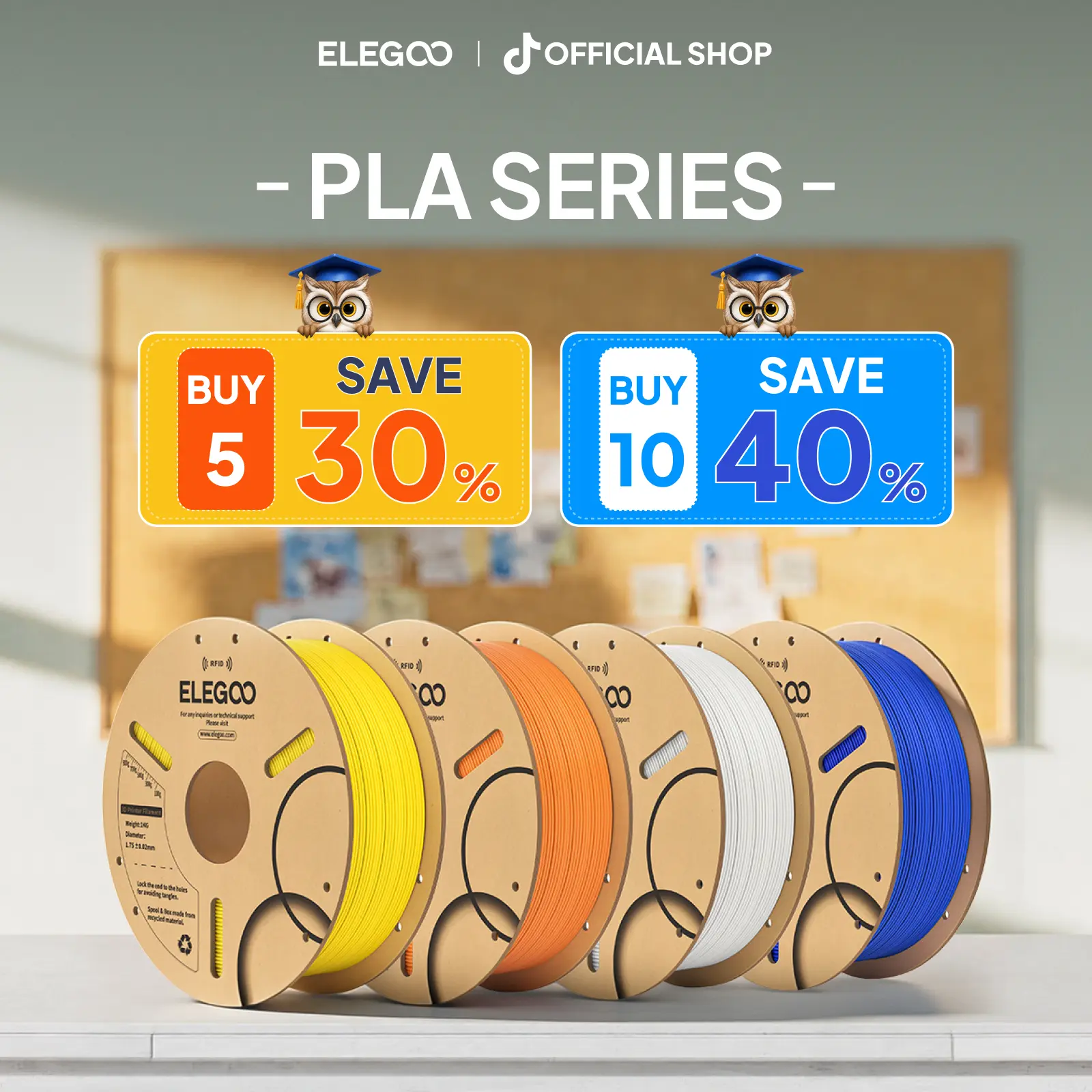 ELEGOO Polylactic Acid (PLA) Series Filament 1.75mm, Eco-Friendly Biodegradable Cardboard Spool, Mix & Match Bundle Sale, Exceptional Dimensional Accuracy, FDM 3D Printer Compatible, Print Farm Wholesale Pack, Ideal for Beginners, tiktokshopbacktoschool,