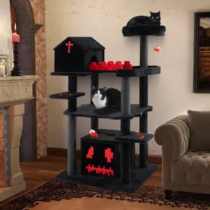 COSTWAY - Gothic Cat Tree 49 Inch Tall Cat Tower 6-Tier Cat Activity Center with Coffin Bed-Black