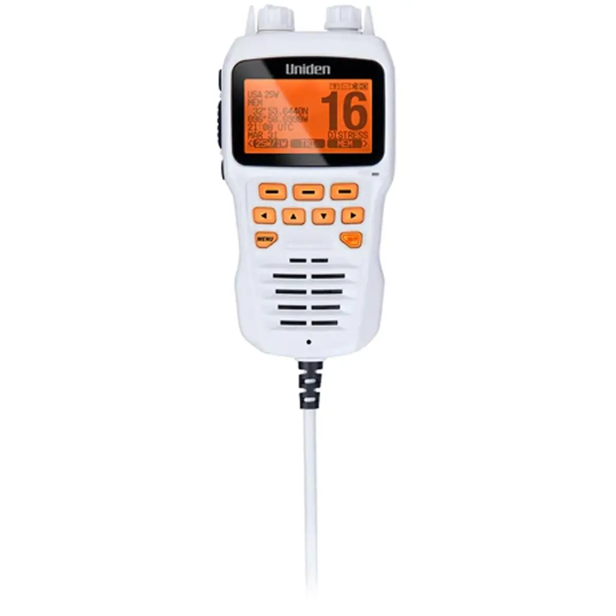 Uniden UMRMIC Waterproof Wired LCD Remote Microphone with Direct Wire Cable, Interconnect Mount, Enhanced Audio Performance for UM725 VHF Radios, White