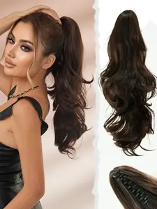 High-Quality Medium Long Wavy Curly Ponytail Synthetic Extensions Claw Hair Accessories, 22 Inch Clip-In Synthetic Fiber Ponytail for Women Daily Use