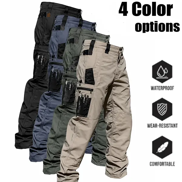 Men’s tactical pants, slightly stretchy waterproof fabric, single pack, durable hard shell construction, wear-resistant cargo pants, plaid fabric, suitable for hiking, casual wear, and work, multi-pocket design (belt not included).