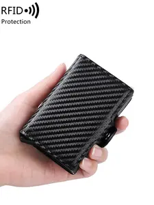 Men's RFID Blocking Credit Card Holder, Pop-Out Leather Money Clip Wallet, Dual Card Case, Ideal Gift for Father & Boyfriend, Cardholder