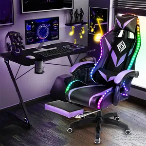 Gaming Chair with Speaker and Massage Function, Suitable for 450 lbs Big and Tall People, Comes with Footrest, Adjustable Backrest, RGB Lighted Computer Desk Chair