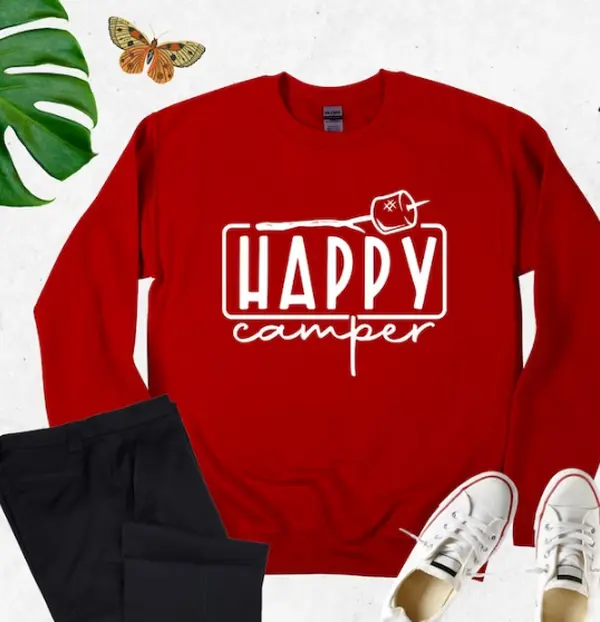 Happy Camper Sweatshirt, Camper Sweatshirt, Campfire Sweatshirt, Marshmallow Gift, Gift For Campers, Camp Lover Gift, Nature Lover Gift