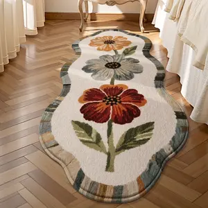 Retro oil painting style flower bedroom bedside special-shaped strip carpet pastoral style floral living room decoration irregular carpet American country study leisure room carpet light luxury high-end cloakroom bay window non-slip floor mat