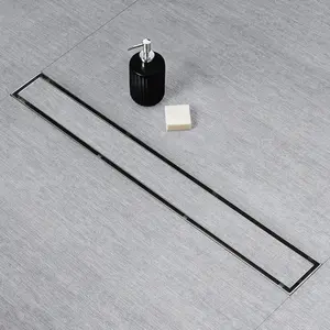 Linear Shower Drain, Linear Drain 24 inch Invisible 2 in 1 Tile Insert and Flat Cover, Brushed 304 Stainless Steel Shower Drain with Hair Strainer Adjustable Leveling