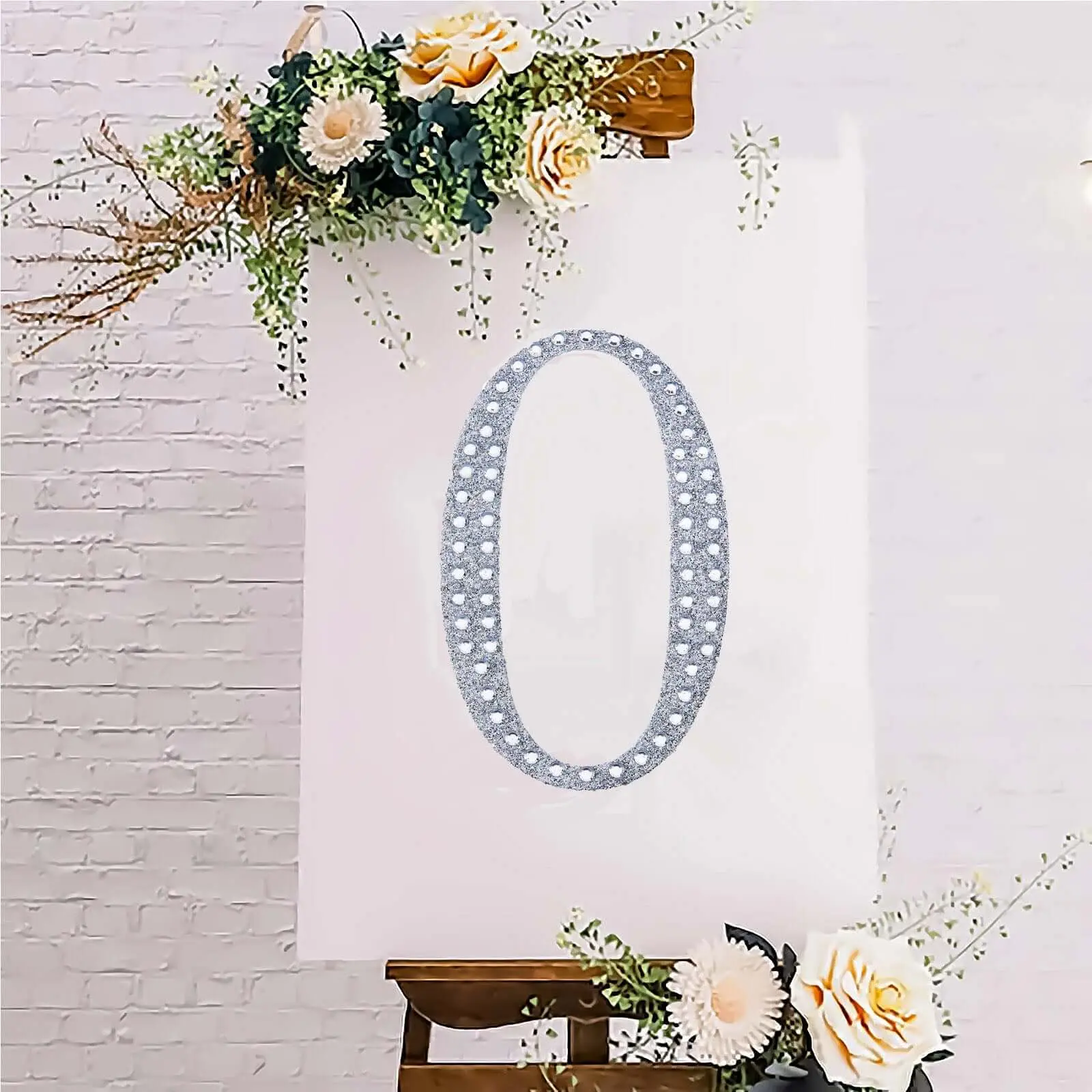 Decorative Rhinestone Number "0" Stickers 8", Silver Glitter Adhesive Craft Numbers - DIY Sparkle Embellishments