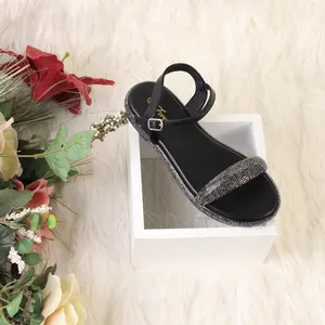 Lady sandal open toe rhinestone embellished platform heel ankle strap with a buckle